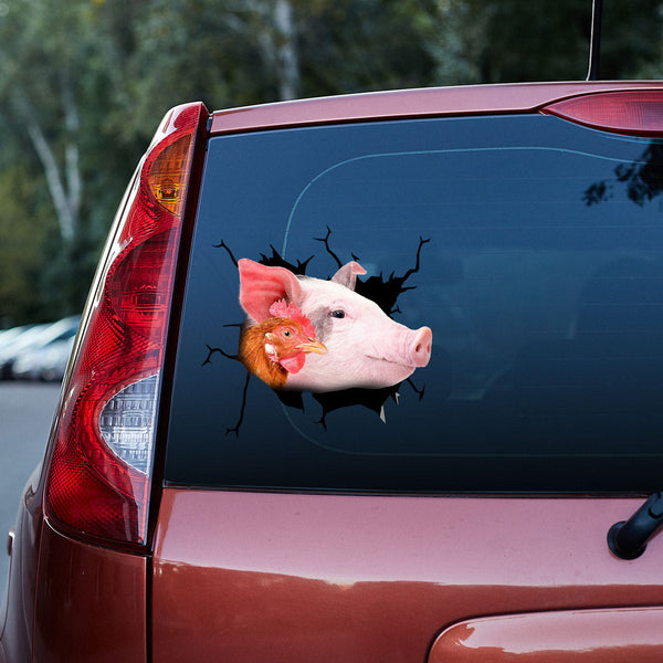 Funny Pig And Chicken 3D Vinyl Car Decal Stickers CS5554-Style 1-Gerbera Prints.