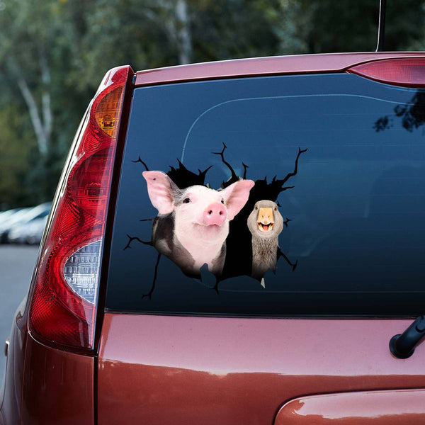 Funny Pig And Goose 3D Vinyl Car Decal Stickers CS5566