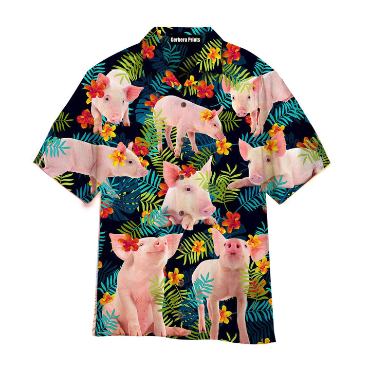 Funny Pig Flowers Tropical Aloha Hawaiian Shirts For Men And For Women WT9526 Gerbera Prints
