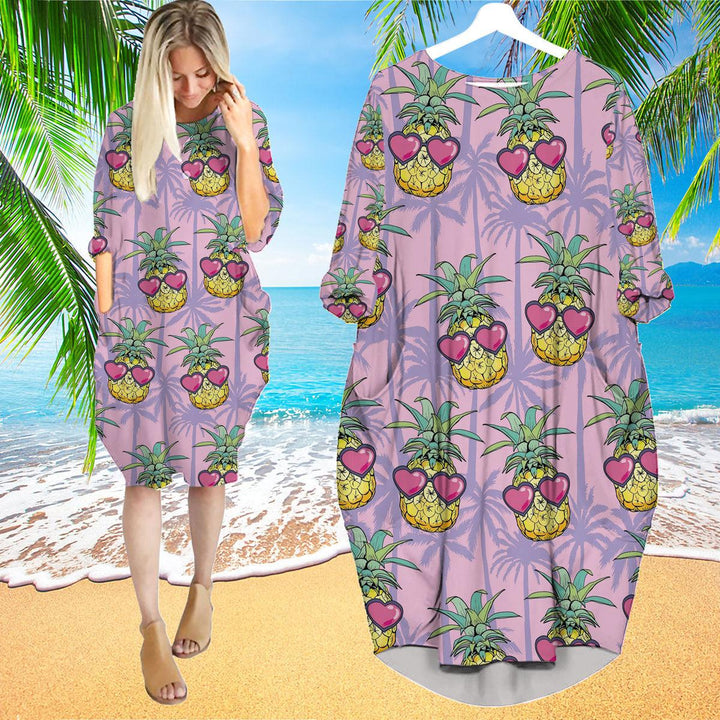 Funny Pineapple Tropical Long Sleeve Midi Dress | MD1196