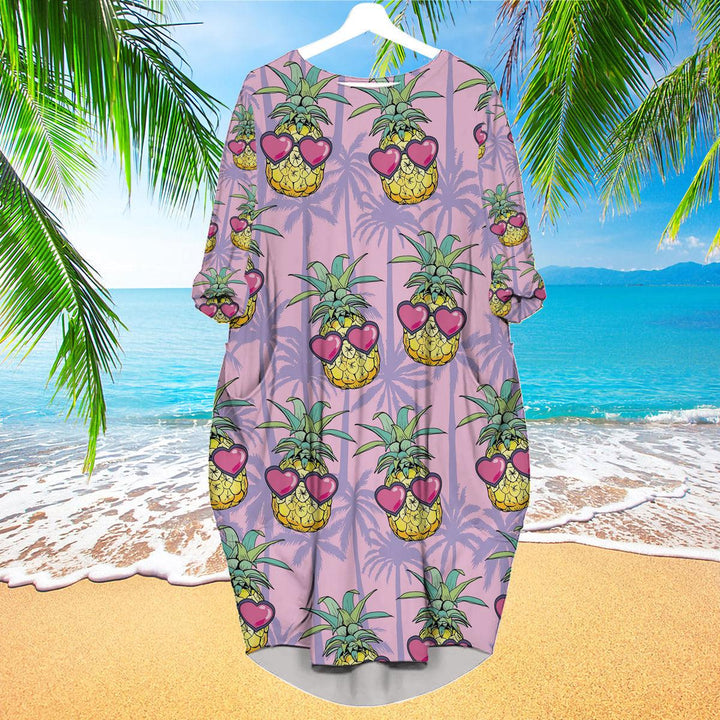 Funny Pineapple Tropical Long Sleeve Midi Dress | MD1196