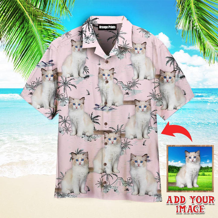Funny Pretty Bicolor Ragdoll Kitten Cat On Pink Island Custom Photo Hawaiian Shirt For Men & Women