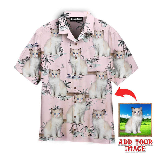 Funny Pretty Bicolor Ragdoll Kitten Cat On Pink Island Custom Photo Hawaiian Shirt For Men & Women