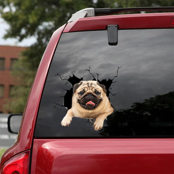 Pug Dog Cracked Car Decal Sticker | Waterproof | PVC Vinyl | CCS1010
