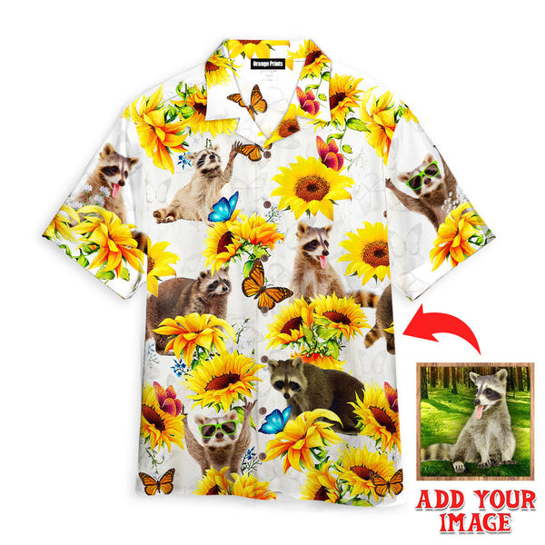 Funny Raccoon Lovers SunFlower Custom Photo Hawaiian Shirt For Men & Women