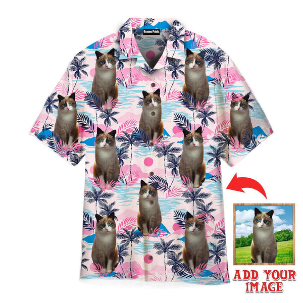 Funny Ragdoll Cat On Pink Palm Tree Tropical Island Custom Photo Hawaiian Shirt For Men & Women