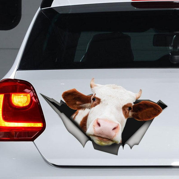 Red Cow Cow Magnet Cracked Car Decal Sticker | Waterproof | PVC Vinyl | CCS2505