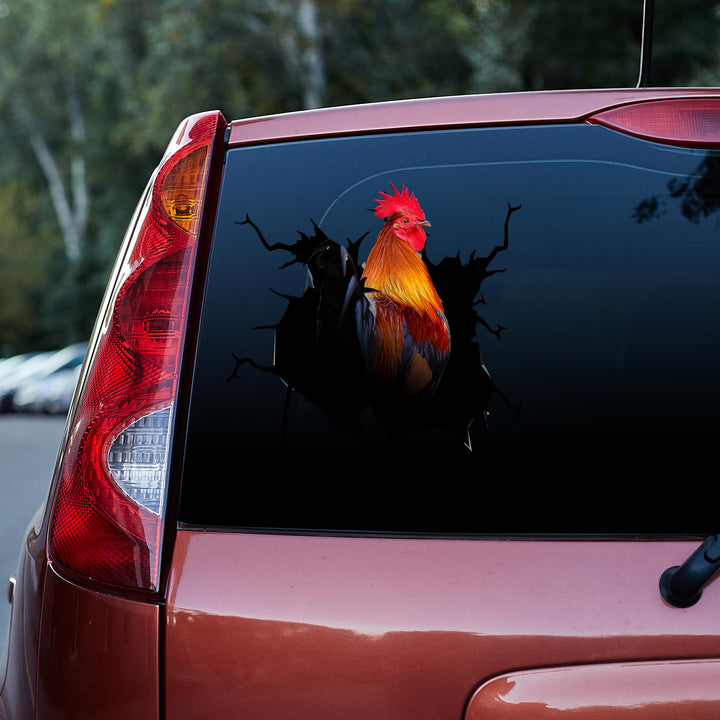 Red Rooster Chicken Cracked Car Decal Sticker | Waterproof | PVC Vinyl | CCS5018-Colorful-Gerbera Prints.