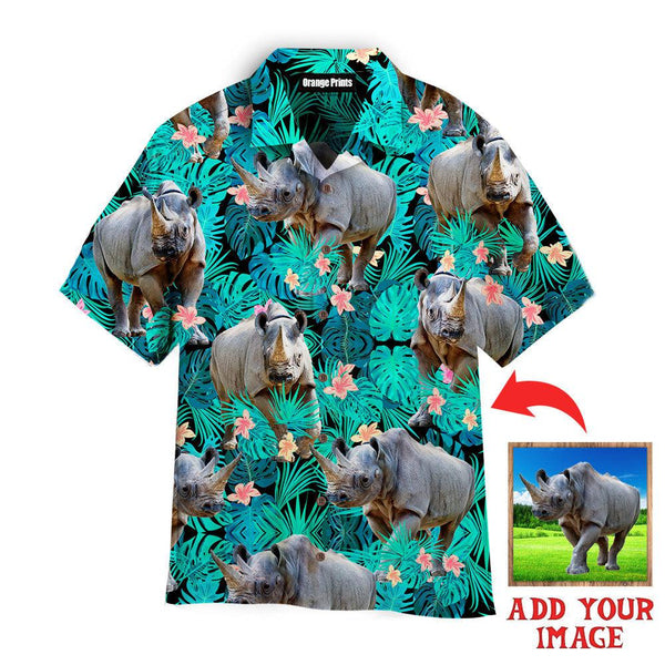 Funny Rhinoceros Tropical Custom Photo Hawaiian Shirt For Men & Women