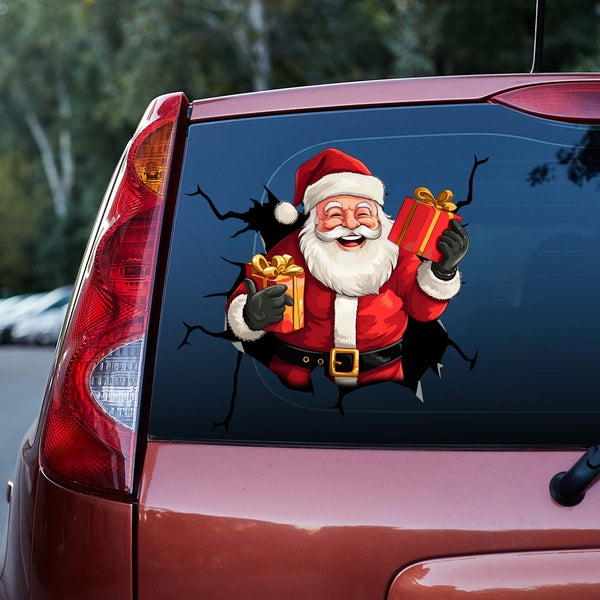 Funny Santa With Christmas Gift 3D Vinyl Car Decal Stickers CS8500
