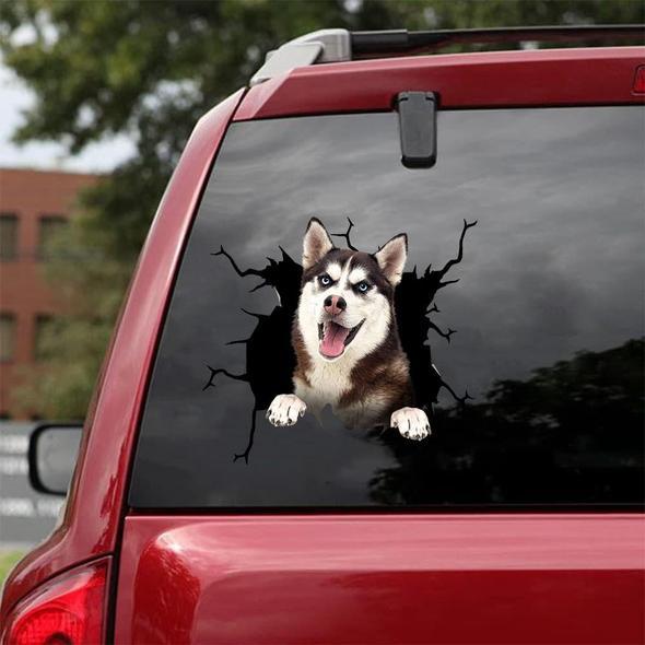 Siberian Husky Dog Cracked Car Decal Sticker | Waterproof | PVC Vinyl | CCS1967