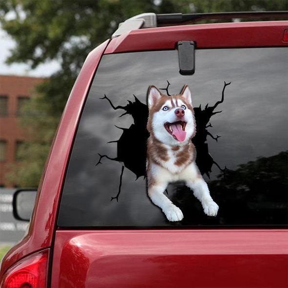 Siberian Husky Dog Cracked Car Decal Sticker | Waterproof | PVC Vinyl | CCS1973