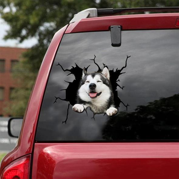 Siberian Husky Dog Cracked Car Decal Sticker | Waterproof | PVC Vinyl | CCS1980