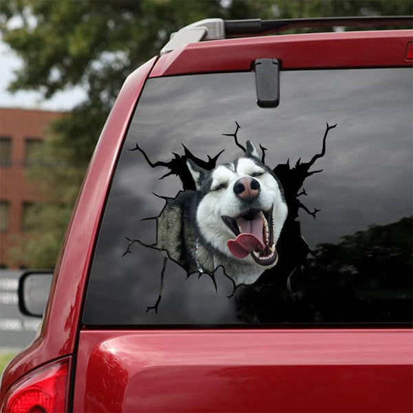 Funny Siberian Husky Dog Cracked Car Decal Sticker | Waterproof | PVC Vinyl | CCS2029