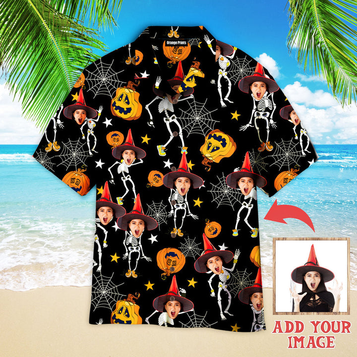 Funny Skeletons Dancing In Halloween Custom Photo Hawaiian Shirt For Men & Women