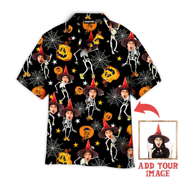 Funny Skeletons Dancing In Halloween Custom Photo Hawaiian Shirt For Men & Women