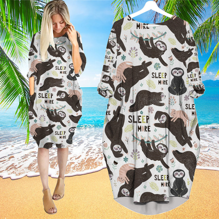 Funny Sloths Sleep More Long Sleeve Midi Dress | MD1397