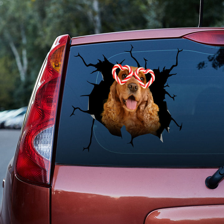 Spaniel Dog Party Glasses Cracked Car Decal Sticker | Waterproof | PVC Vinyl | CCS5407-Colorful-Gerbera Prints.