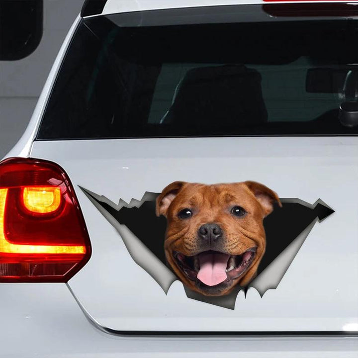 Staffordshire Bull Terrier Dog Cracked Car Decal Sticker | Waterproof | PVC Vinyl | CCS2663-Colorful-Gerbera Prints.