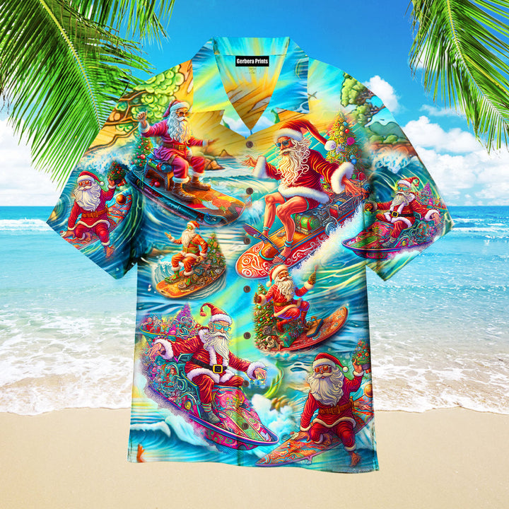 Funny Surfing Santa Christmas In July Aloha Hawaiian Shirts For Men & For Women WT9230-Colorful-Gerbera Prints.