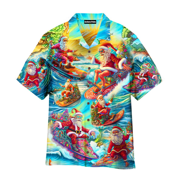 Funny Surfing Santa Christmas In July Aloha Hawaiian Shirts For Men & For Women WT9230-Colorful-Gerbera Prints.