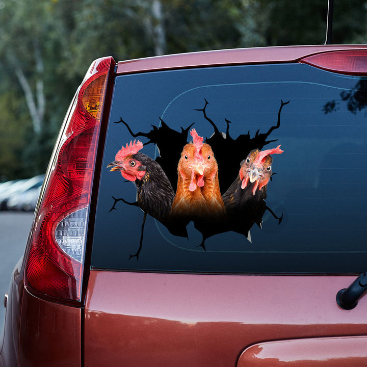Funny Three Chickens Cracked Car Decal Sticker | Waterproof | PVC Vinyl | CCS5319-Colorful-Gerbera Prints.