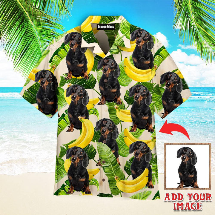 Funny Tropical Banana Dachshund Dog Summer Custom Photo Hawaiian Shirt For Men & Women