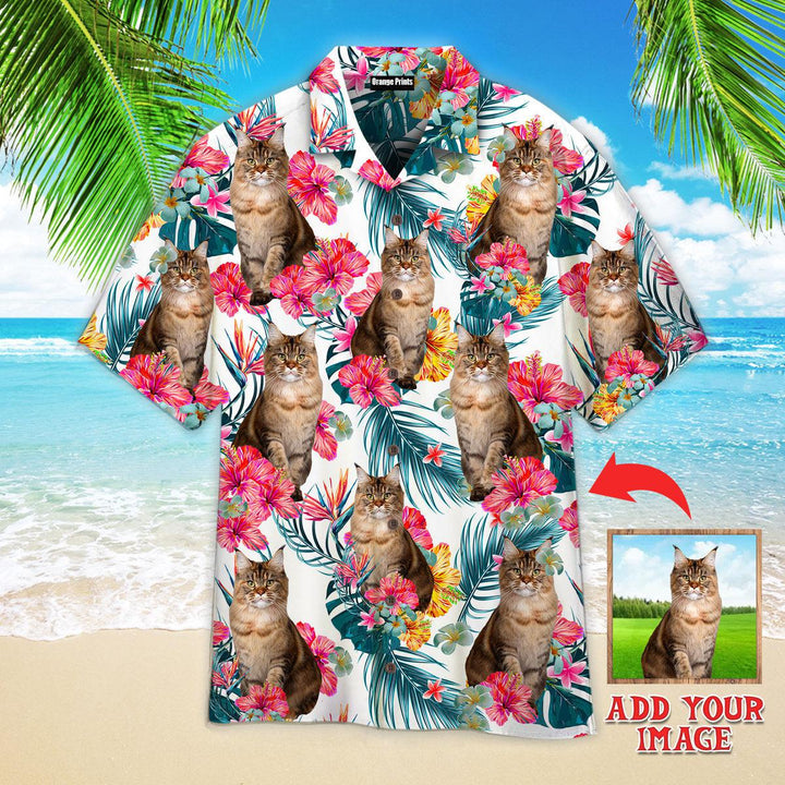 Funny Tropical Leaves And Flowers Maine Coon Cats Custom Photo Hawaiian Shirt For Men & Women