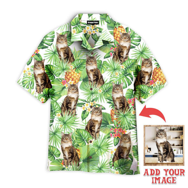 Funny Tropical Pineapple Maine Coon Cat Custom Photo Hawaiian Shirt For Men & Women