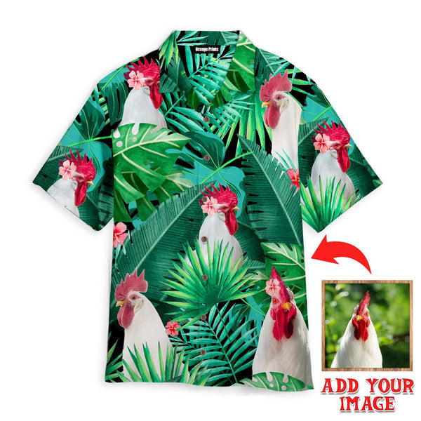 Funny Tropical White Rooster Custom Photo Hawaiian Shirt For Men & Women