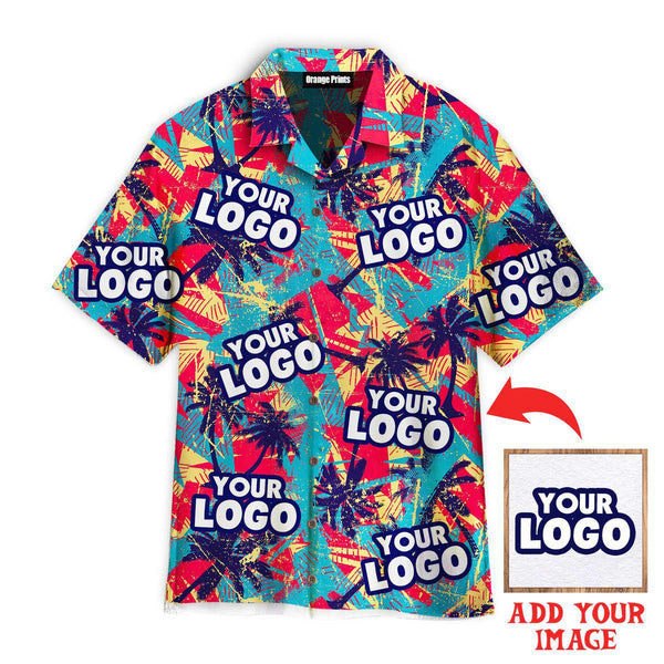 Funny Urban Geometric Palms Tree Your Logo Custom Photo Hawaiian Shirt For Men & Women
