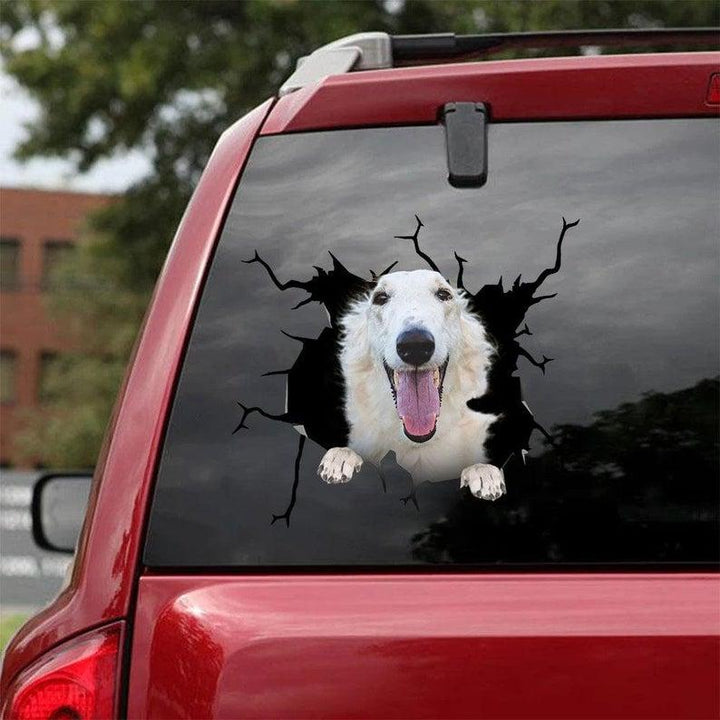 White Borzoi Dog Cracked Car Decal Sticker | Waterproof | PVC Vinyl | CCS1847