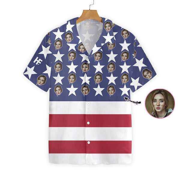 Funny Wife Face With American Flag Custom Photo Hawaiian Shirt For Men & Women