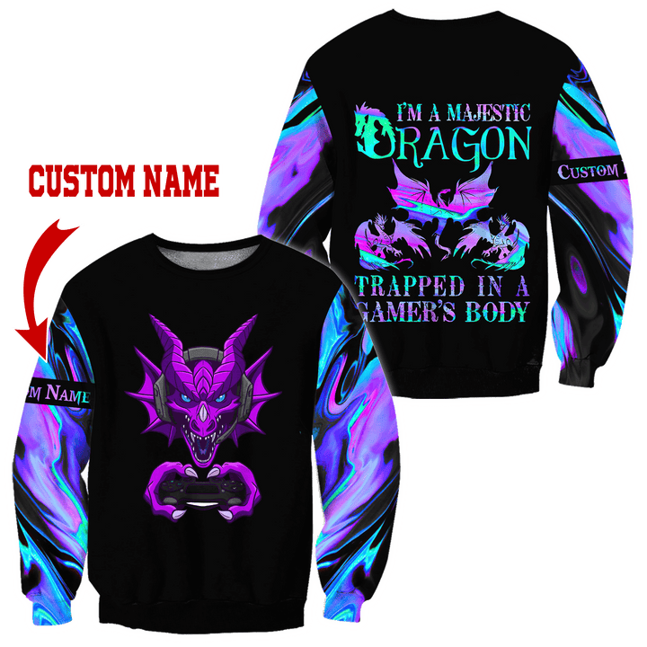 Gamer Dragon I'm A Majestic Dragon Custom Name Crewneck Sweatshirt For Men & Women