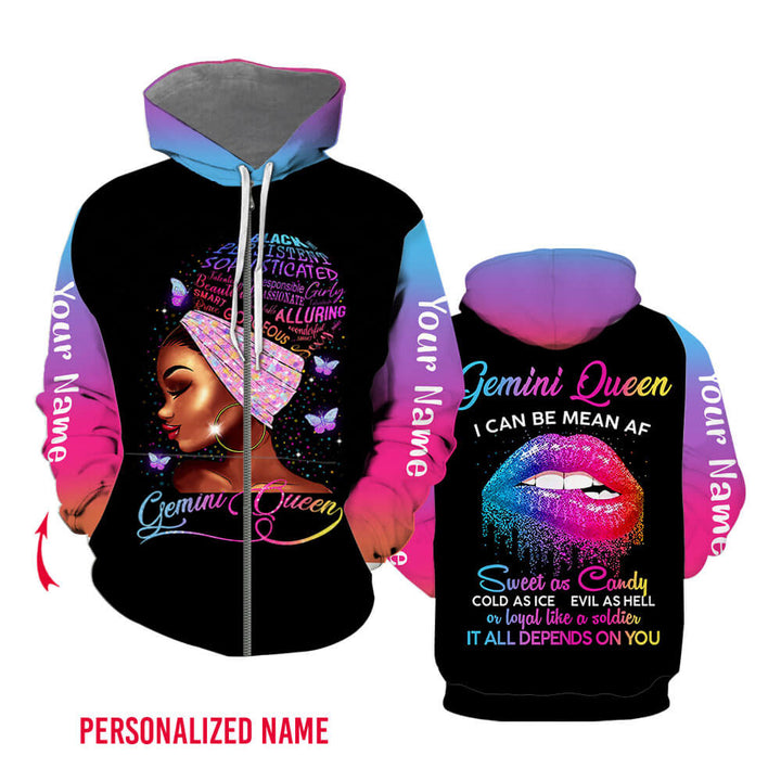 Gemini Girl Custom Name Zip UP Hoodie For Men & Women