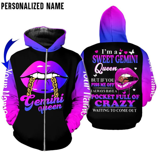 Gemini Girl Custom Name Zip UP Hoodie For Men & Women