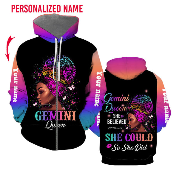 Gemini Girl Custom Name Zip Up Hoodie For Men & Women