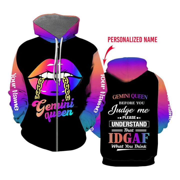 Gemini Girl Custom Name Zip Up Hoodie For Men & Women