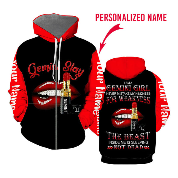 Gemini Girl Custom Name Zip Up Hoodie For Men & Women