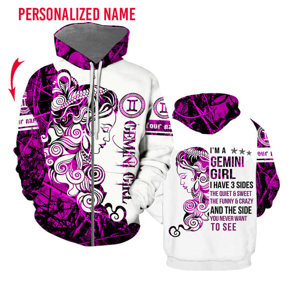 Gemini Girl Custom Name Zip Up Hoodie For Men & Women