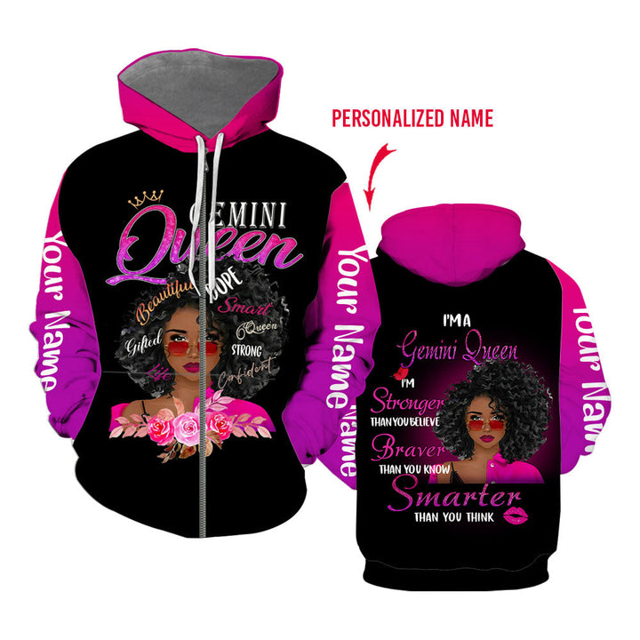 Gemini Girl Custom Name Zip Up Hoodie For Men & Women