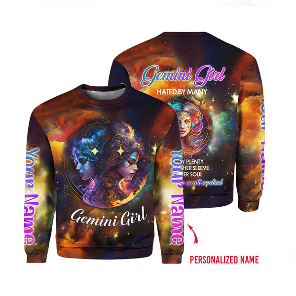 Gemini Girl Hated By Many Loved Custom Name Crewneck Sweatshirt For Men & Women