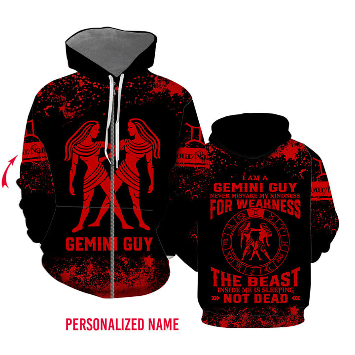 Gemini Guy Never Mistake My Kindness Custom Name Zip Up Hoodie For Men & Women