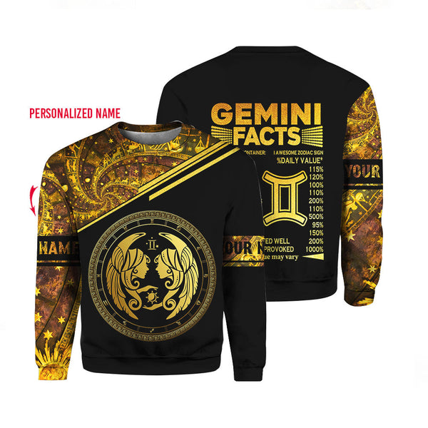 Gemini Zodiac Facts Custom Name Crewneck Sweatshirt For Men & Women