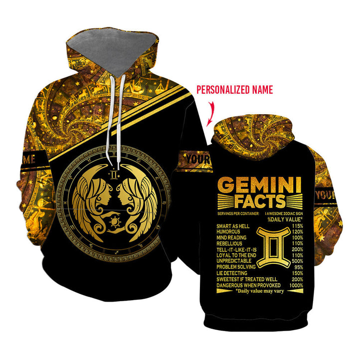 Gemini Zodiac Facts Custom Name Hoodie For Men & Women