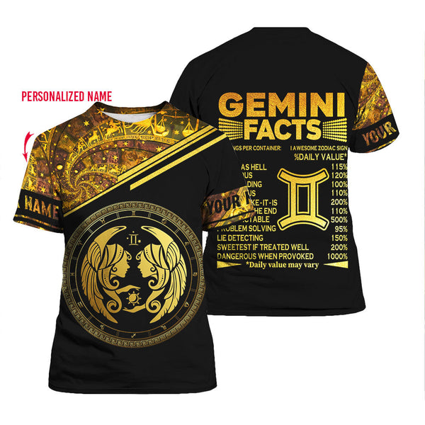 Gemini Zodiac Facts Custom Name T Shirt For Men & Women