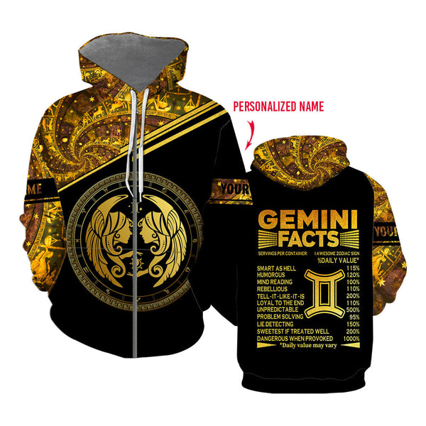 Gemini Zodiac Facts Custom Name Zip Up Hoodie For Men & Women