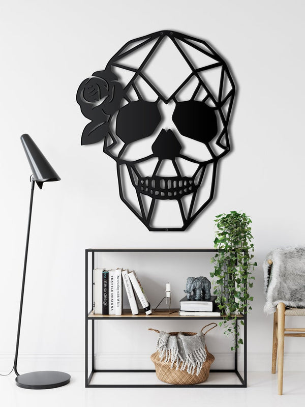 Geometric Skull Rose Decor Wall Art  Laser Cut Metal Signs