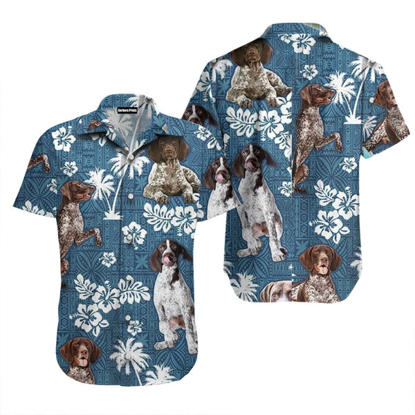 German Shorthaired Pointer Blue Tribal Hawaiian Shirt For Men