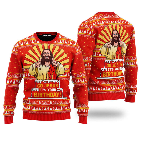 Go Jesus It's Your Birthday Ugly Christmas Sweater | For Men & Women | UH1533-Colorful-Gerbera Prints.